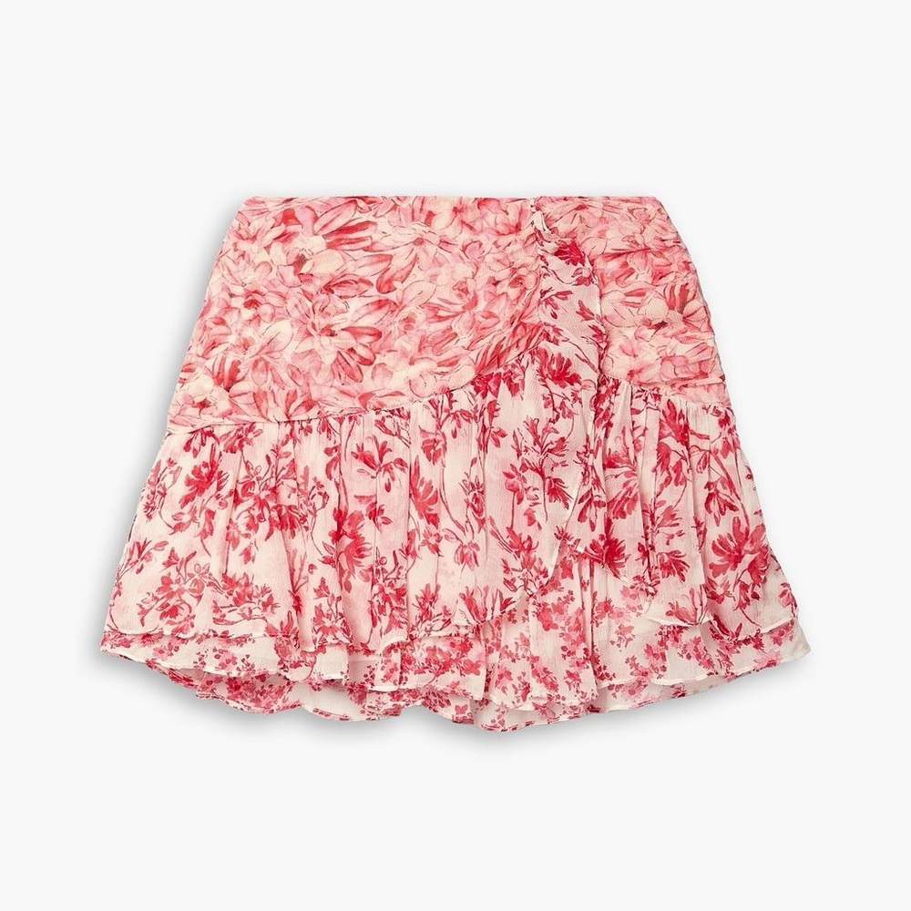 NWOT Loveshackfancy Rhodes floral-print silk-crepon mini skirt - size 0